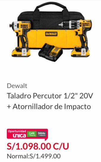 Sodimac Dewalt Taladro Percutor 1/2" 20V + Atornillador de Impacto oferta