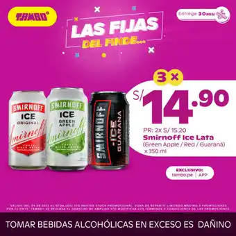 Tambo Smirnoff Ice Lata x 350ml oferta