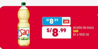 Plaza Vea SAQ Aceite de soya bt x 900 ml oferta