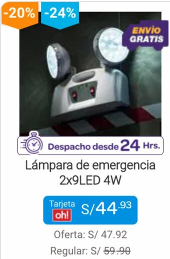 Promart Lámpara de Emergencia 2x9LED 4W oferta