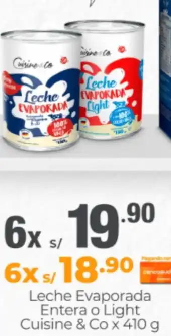 Metro Leche Evaporada Entera o Light Cuisine & Co 410g oferta