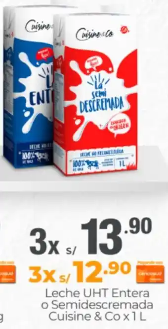 Metro Leche UHT Entera o Semidescremada Cuisine & Co 1L oferta