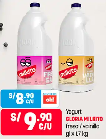 Plaza Vea Yoghurt Gloria Milkito Fresa/Vainilla gl x 1,7kg oferta