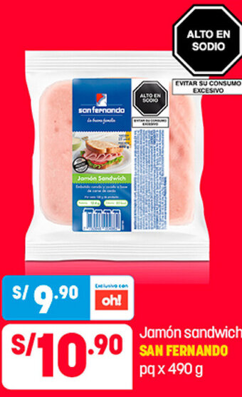Plaza Vea Jamón Sandwich San Fernando 490g oferta