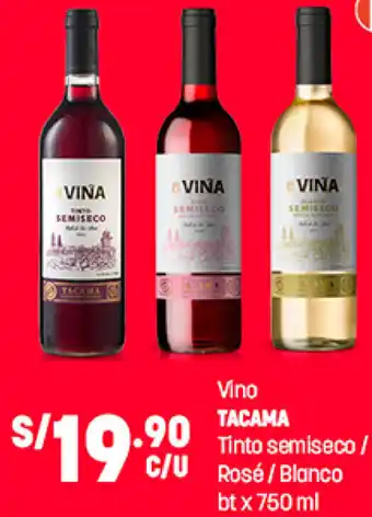 Plaza Vea Vino Tacama Tinto Semiseco/Rosé/Blanco bt x 750ml oferta