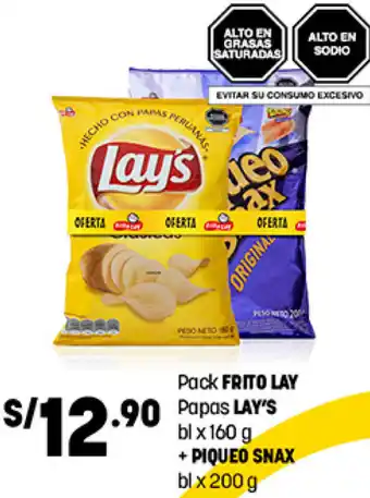 Plaza Vea Pack Frito Lay Papas Lay's bl x 160g + Pique Snax bl x 200g oferta