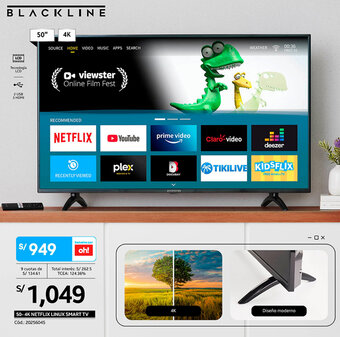 Plaza Vea 50-4K Netflix Linux Smart TV 50" oferta
