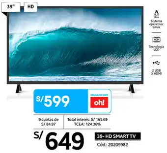 Plaza Vea 39- HD Smart TV oferta