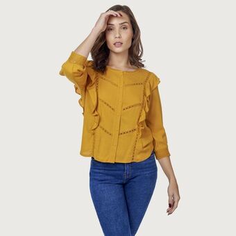 Mentha & Chocolate Blusa rae mostaza oferta