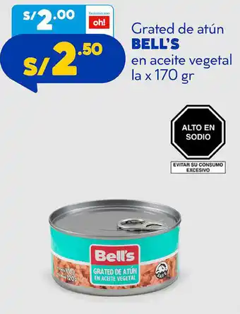 Plaza Vea Grated de Atún Bell's en Aceite Vegetal 170g oferta