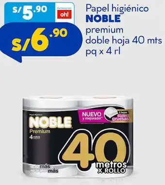 Plaza Vea Papel Higiénico Noble Premium Doble Hoja 40mts 4rl oferta