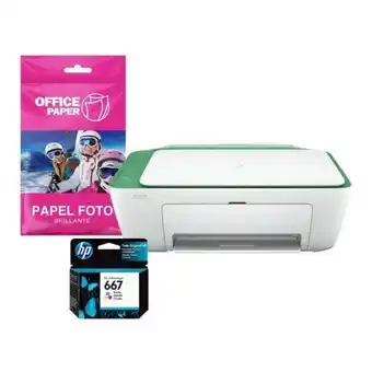Hiraoka Impresora multifuncional hp deskjet ink advantage 2375 + cartucho de tinta hp 667 tricolor original + papel foto brillante 18 oferta