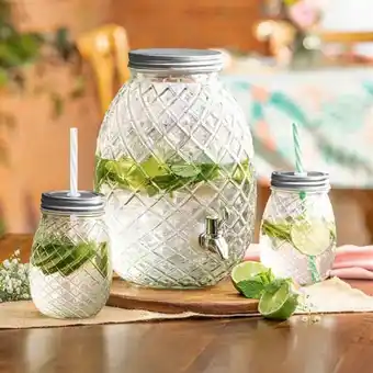 Avon Dispensador y 2 mugs de vidrio con cañita oferta