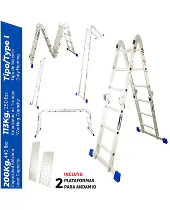 Tiendas EFE Escalera multiposición de aluminio de 16 pasos 4x4 oferta