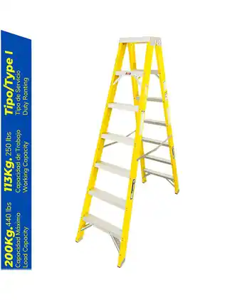 Tiendas EFE Escalera tijera fibra de vidrio profesional doble ascenso 7 pasos oferta