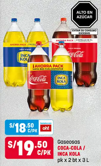 Plaza Vea Gaseosas Coca-Cola / Inca Kola 2 bt x 3L oferta