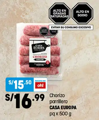 Plaza Vea Chorizo Parrillero Casa Europa x 500g oferta