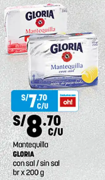 Plaza Vea Mantequilla Gloria con sal / sin sal x 200g oferta