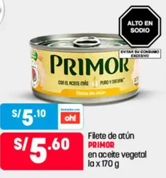 Plaza Vea Filete de Atún Primor en Aceite Vegetal la x 170g oferta