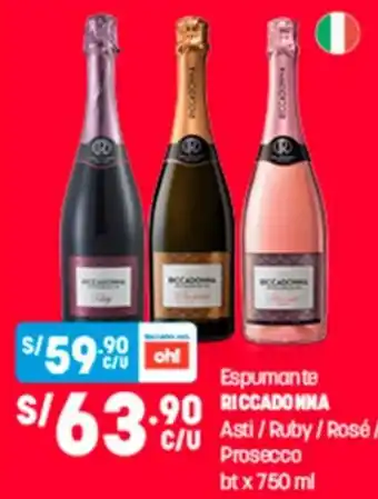 Plaza Vea Espumante Riccadonna Asti / Ruby / Rosé / Prosecco bt x 750ml oferta