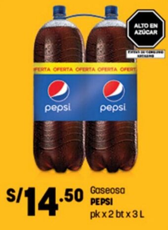 Plaza Vea Gaseosa Pepsi pk x 2 bt x 3L oferta