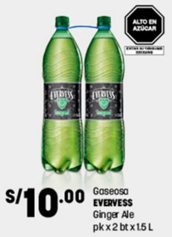 Plaza Vea Gaseosa Evervess Ginger Ale pk x 2 bt x 1.5L oferta