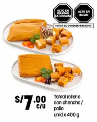 Plaza Vea Tamal Relleno con Chancho / Pollo unid x 400g oferta