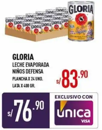 Vega Gloria Leche Evaporada Niños Defensa Plancha x 24Unid, Lata 400g oferta