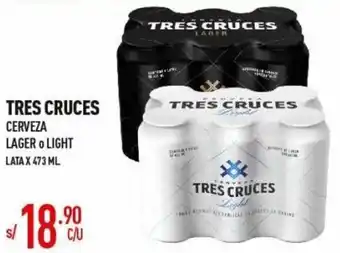 Vega Tres Cruces Cerveza Lager o Light 473ml oferta