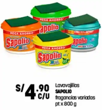 Plaza Vea Lavavajilla Sapolio Fragancias Variados 800g oferta
