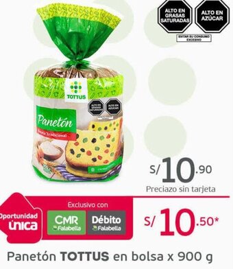 Tottus Panetón Tottus en Bolsa 900g oferta