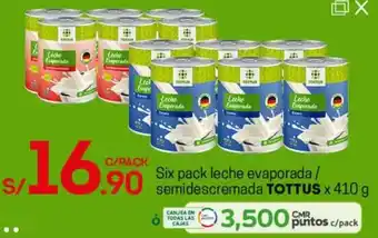 Tottus Sic Pack Leche Evaporada/ Semidescremada Tottus 410g oferta