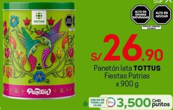 Tottus Panetón Lata Tottus Fiestas Patrias 900g oferta