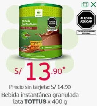 Tottus Bebida Instantánea Granulada Lata Tottus x 400g oferta