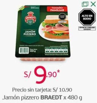 Tottus Jamón Pizzero Braedt 480g oferta
