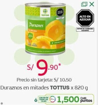 Tottus Duraznos en Mitades Tottus 820g oferta
