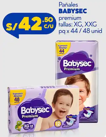 Plaza Vea Pañales Babysec Premium tallas: XG, XXG pq x 44 / 48 unid oferta