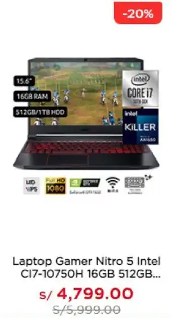 La Curacao Laptop Gamer Nitro 5 Intel C17-10750H 16GB 512GB oferta