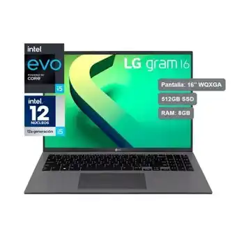 Hiraoka Laptop lg gram ultraligera 16z90q-g.aj56b4 16" intel core i5 evo 12va gen 512gb ssd 8gb ram gris oferta