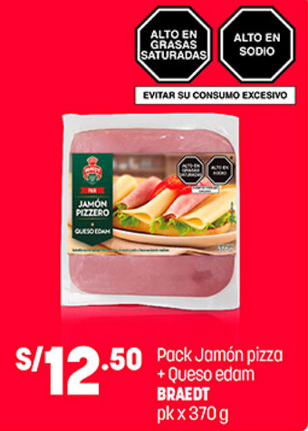 Plaza Vea Pack Jamón Pizza + Queso Edam Braedt pk x 370g oferta