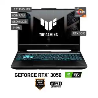 Hiraoka Laptop gaming asus tuf a15 fa506icb-hn105w 15.6" amd ryzen 5 4600h 512gb ssd 8gb ram oferta