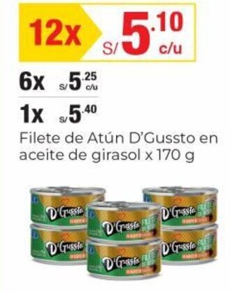 Filete de Atún D'Gussto en Aceite de Girasol 12 x 170g