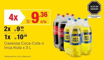 Metro Gaseosa Coca-Cola o Inca Kola 4 x 3L oferta