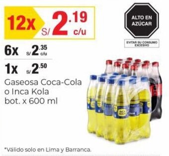 Metro Gaseosa Coca Cola o Inca Kola 12 x 600ml oferta