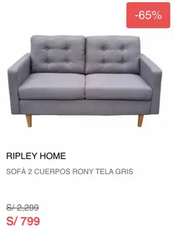Ripley Home Sofá 2 Cuerpos Rony Tela Gris