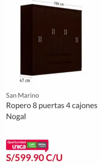 Sodimac San Marino Ropero 8 Puertas 4 Cajones Nogal oferta