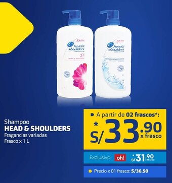 Plaza Vea Shampoo Head & Shoulders fragancias variadas frasco x 1L oferta