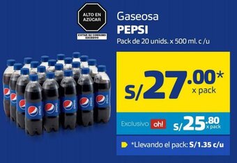 Makro Gaseosa Pepsi 20 unids x 500ml oferta