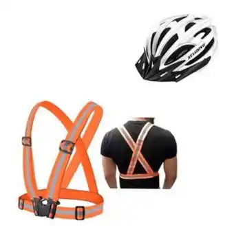 Tai Loy Kit protección casco mtb blanco con luz + chaleco reflectivo naranja oferta
