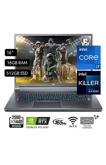 Tiendas EFE Laptop gamer predator triton 500 intel ci7-11800h 16gb 512gb pt516-51s-70tp teclado en ingles oferta